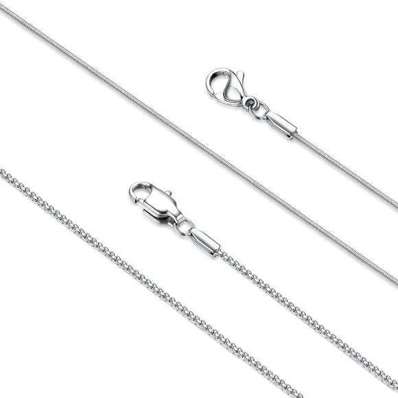 2Pcs Stainless Steel Chain Necklace for Women - 1mm Thin & Strong Silver Chain N - Picture 1 of 9